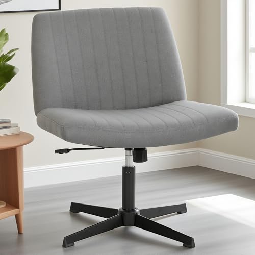 Criss Cross Chair, Armless Cross Legged Office Chair, Comfortable Vanity Chair with Back, Fabric Adjustable Wide Swivel Criss Cross Desk Chair for Home Office, Grey - color: Grey