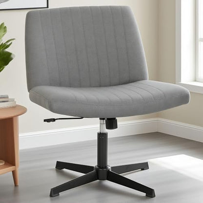Criss Cross Chair, Armless Cross Legged Office Chair, Comfortable Vanity Chair with Back, Fabric Adjustable Wide Swivel Criss Cross Desk Chair for Home Office, Grey - color: Grey