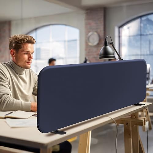 DECOLAB Desk Divider, Portable Table Privacy Panel 48"x18", Cobalt | Freestanding Desk Shield. For Office, Student, Classroom, Work from Home. No Drill. - color: Cobalt