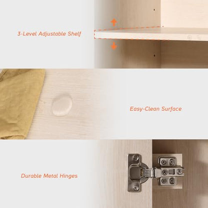 WAMPAT Buffet Cabinet with Storage, Kitchen Sideboard Cabinet with Door and Adjustable Shelf, Modern Farmhouse Credenza Wood Coffee Bar Table for Kitchen, Dining Room, Living Room, Beige - color: Beige