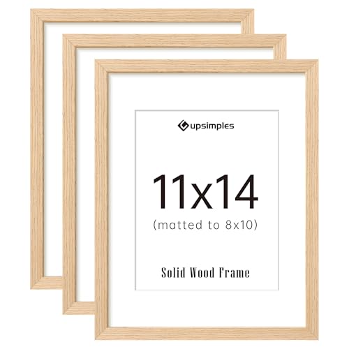 upsimples 11x14 Picture Frame Solid Wooden, Nursery Wall Frames Set of 3 | 100% Natural Solid Wood, Fit 8x10 with Mat and 11 x 14 Photos, For Kids Room, Gallery Wall Décor - size: 11X14