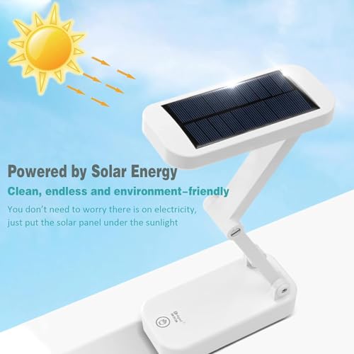 keeda Solar Foldable Desk Lamp, Portable Dimmable LED Reading Lamp with Solar & USB Charging Port for Student Bedside Night Light Cordless Table lamp for Office, Bedroom, Travel, Emergency (White) - color: White