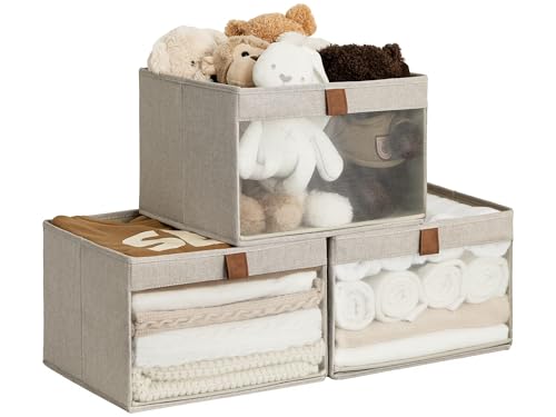 StorageWorks Closet Storage Bins, Large Storage Baskets with Clear Window and Handles, Foldable Fabric Organizer for Clothes, Shelves, Brown and Beige, 3 Pack - color: Brown and Beige, size: 12 ¾" L x 12 ¾" W x 9" H