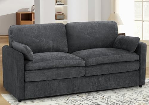 69" Chenille 2 Seats Sofa with 2 Pillows, Dark Grey | Modern Upholstered Sofa with Deeper Seats, Comfy Sofa with Thickened Cushions for Living Room, Apartment - color: Dark Grey, size: Loveseat
