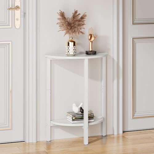 Side Table, Small Round End Table, Set of 2 Half Round Side Table Half Moon Tables, Circle Table Small Round Coffee Table for Living Room, Thin Accent Sofa Table Narrow Entryway Tables, White - color: White