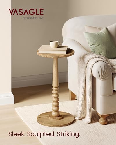 VASAGLE Round Side Table, Small Drink End Table, Solid Wood Leg | Accent Nightstand, Mid-Century Modern, for Living Room Bedroom, Natural Brown, MARIEL Collection, ULET293HC01S - color: Natural Brown, size: Round