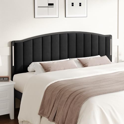 Headboard for King Size Bed with LED Lights, Upholstered Vertical Channel Tufting Head Boards, Velvet Headboard Only, Study & Comfortable, Ideal for Bedroom, Dorm, Guest Room, Black - color: Black Velvet, size: King