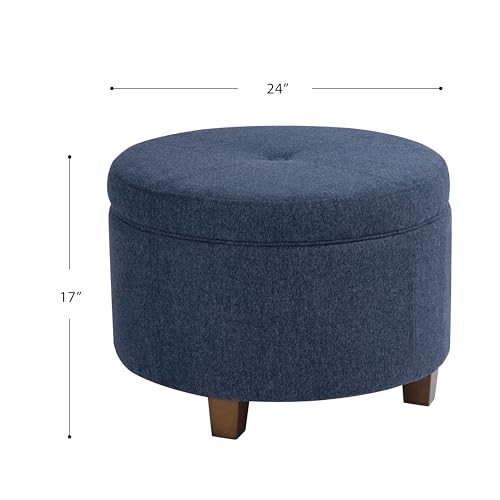 HomePop 24" Large Round Storage Ottoman - Blue Woven Fabric - color: Blue Woven Fabric