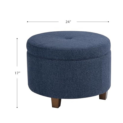 HomePop 24" Large Round Storage Ottoman - Blue Woven Fabric - color: Blue Woven Fabric