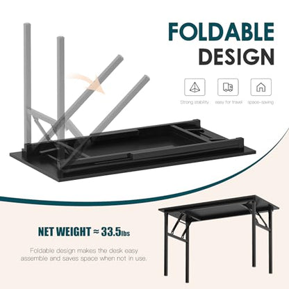 DlandHome 39" Computer Desk with Power Outlets & LED Lights, Black, Bedroom | Folding Desk with Monitor Stand, Writing Study Table Gaming Desk, Metal Frame, Fully Assembled, Home Office Small Spaces - color: Black + Black, size: 39 Inches + Outlets