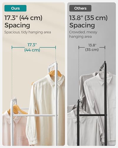 SONGMICS Double Rods Clothes Rack with Wheels, Clothing Rack for Hanging Clothes, Heavy Duty Garment Rack with Mesh Storage Shelf, 2 Brakes, Each Top Rail Holds up to 77 lb, White UHSR026W01 - color: White, style: Double Rod