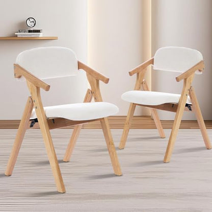 Folding Chairs with Padded Seats,Wooden Stackable Dining Chair,Easy to Store Foldable Dining Chairs for Kitchen, Living Room, Wedding Party Picnic (White) - color: White