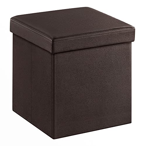 SONGMICS MAZIE Collection - 15 Inches Ottoman with Storage, Footstool, Storage Ottoman, Load 660 lb, for Dorm, Living Room, Bedroom, Synthetic Leather, Brown ULSF10B - color: Brown