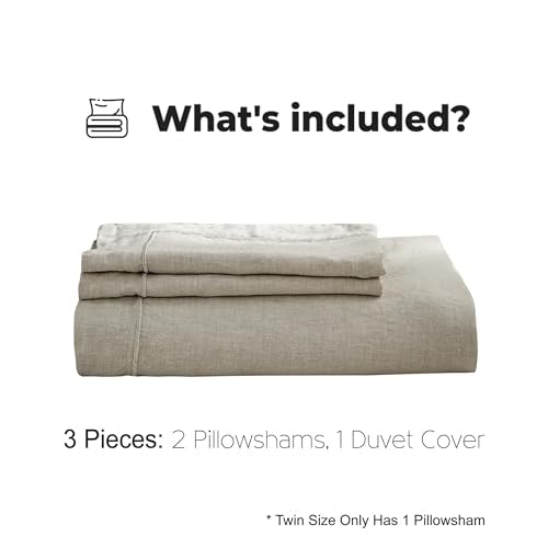 Simple&Opulence 100% Washed Linen Duvet Cover Set with Embroidered,3 Pieces Soft Farmhouse Comforter Set with Button Closure,1 Duvet Cover and 2 Pillowshams(Full,Natural Linen) - color: Embroidery Linen, size: Full
