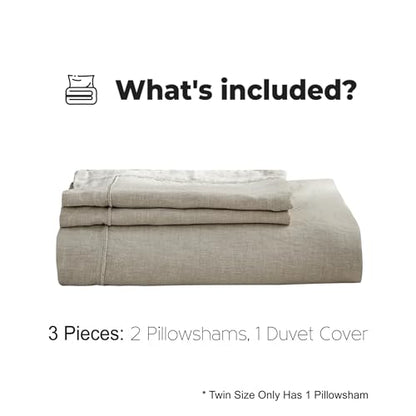 Simple&Opulence 100% Washed Linen Duvet Cover Set with Embroidered,3 Pieces Soft Farmhouse Comforter Set with Button Closure,1 Duvet Cover and 2 Pillowshams(Full,Natural Linen) - color: Embroidery Linen, size: Full