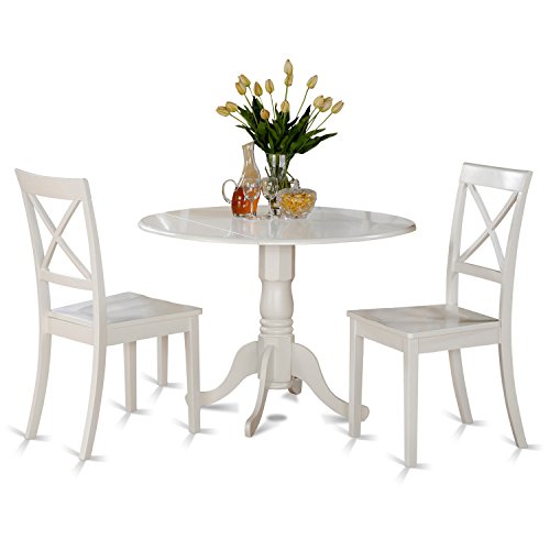 East West Furniture DLBO3-WHI-W 3 Piece Dining Room Table Set Contains a Round Kitchen Table with Dropleaf and 2 Dining Chairs, 42x42 Inch, Linen White - color: Dlbo3-whi-w, size: Table + 2 Chairs