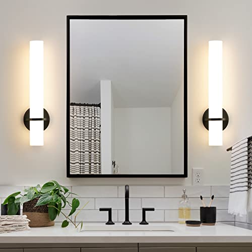 AIJIASI 18 Inch Wall Sconces Set of Two, Black Bathroom Sconces 18W 2700K-5000K LED Dimmable Modern Wall Sconces with Acrylic Shade for Bedroom Living Room Hallway Stairway - color: Black, size: Hardwired (18in-2pcs)