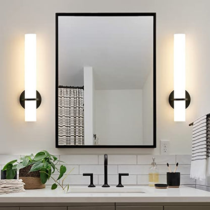 AIJIASI 18 Inch Wall Sconces Set of Two, Black Bathroom Sconces 18W 2700K-5000K LED Dimmable Modern Wall Sconces with Acrylic Shade for Bedroom Living Room Hallway Stairway - color: Black, size: Hardwired (18in-2pcs)