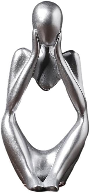 Creative Resin Thinker Minimal Abstract Art Sculpture Statue Figurines Home Office Bookshelf Desktop Decor (Silver, Focus, Small) - color: Silver, size: Focus, Small