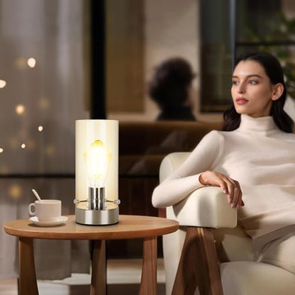 Bedside Table Lamp for Bedroom Living Room, Modern Nightstand Lamp | Desk Lamp with Glass Lamp Shape, 2700K 6W Glass Bulb Included(Nickel). - color: Nickel-Clear