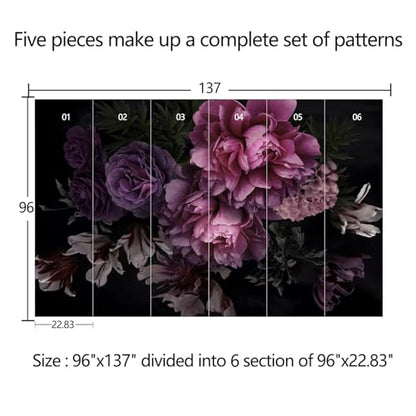 Purple Peony Flower Wallpaper with Peel-and-Stick Backing 96"x137" | Self-adhesive,Flower,Bedroom,Mural painting,Large Beautiful - color: ZZSL-03, size: 96"x137"