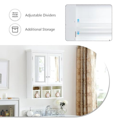 Medicine Cabinet, Bathroom Organiser, Wall Mounted Bathroom Cabinet with Mirror with 2 Adjustable Shelves and 3 Storage Baskets for Laundry Room, Kitchen