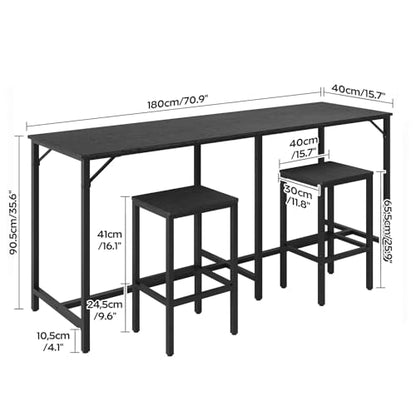 70.9" Bar Table and Chairs Set, Dining Table and Chair Sets, 3 Piece Counter Height Table and 2 Stools, Kitchen Table for Home Restaurant, Bar, Black BT09BB - color: Black