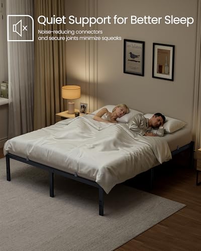 VASAGLE Queen Metal Bed Frame 16 Inches Tall, 1100 lb Weight Capacity, No Box Spring Needed, with Under-Bed Storage, Easy Setup, Heavy-Duty Platform Bed, Mattress Retainers, Matte Black URMB661BD02S - size: Queen, style: 16 Inch