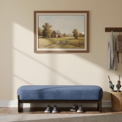 Elegant Upholstered Loop Yarn Ottoman, Blue End of Bed Entryway Benches, Corner Dining Bench Shoe Stool for Indoor Bedroom Living Dining Room (Blue) - color: Blue