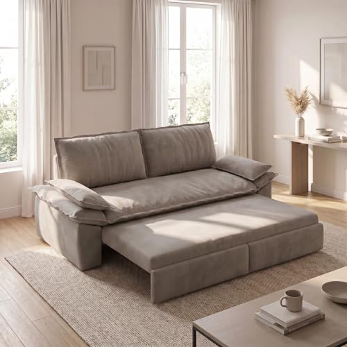 73" Convertible Queen Sofa Bed, Corduroy Pull Out Sofa Couch, Gray | Soft Corduroy Fabric Sleeper Loveseat with Pull Out Bed, Ideal for Apartments and Guest Rooms, Convertible Sleeper Sofa Bed - color: Q-grey-aw