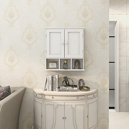 TaoHFE White Bathroom Wall Cabinet with 2 Door Adjustable Shelves | Over The Toilet Storage White Wall Mounted Medicine Cabinets for Bathroom Laundry Room Kitchen - color: White