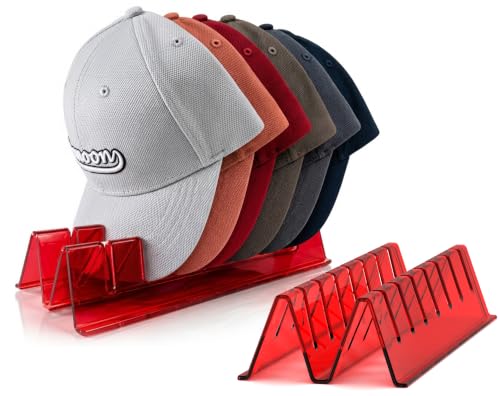 Hat Display Stands, 2-Pack Desktop Hat Organizer & Storage Rack, Holds 14 Baseball Caps, Hat Hanger Mount for Bedroom, Closet, and Desk - color: Transparent Red-2 pack