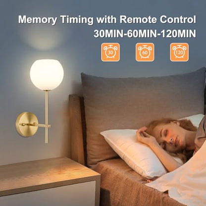 Gold Battery Operated Wall Sconces Set of 2, Rechargeable Wireless Wall Lights with Milky White Frosted Glass Shade, 12 RGB and 3CCT Dimmable, Wall Lamps with Remote for Bedroom Living Room Hallway - color: Gold