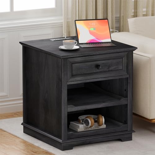 Lateral File Cabinet 3 Drawer File Cabinet with Charging Station, Printer Stand with Open Adjustable Storage Shelves, Lateral Filing Cabinet for Home Office, Black - color: Black