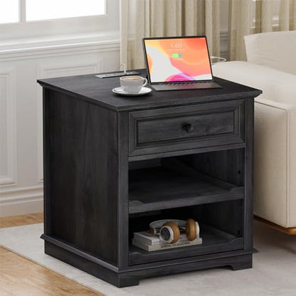 Lateral File Cabinet 3 Drawer File Cabinet with Charging Station, Printer Stand with Open Adjustable Storage Shelves, Lateral Filing Cabinet for Home Office, Black - color: Black