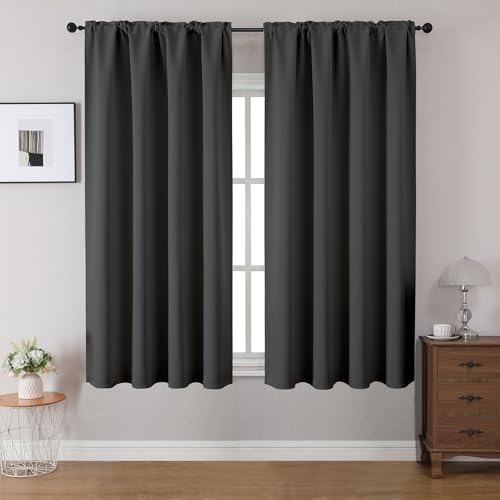 CUCRAF Blackout Curtains 45 inches Long 2 Panels Set for Bedroom, Dark Grey Rod Pocket Room Darkening Curtain for Living Room, Thermal Insulated Window Drapes (W 52 x L 45 Inch) - color: Dark Grey, size: 52"W x 45"L (Pack of 2)