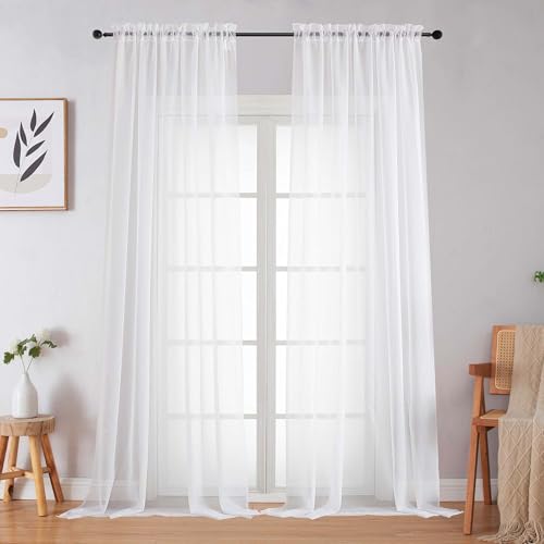 White Sheer Curtains for Bedroom Living Room 96 Inches Long 2 Panels, Modern Airy Soft Lightweight Rod Pocket Light Filtering Sheer Curtains Drapes, White, Each 59" Wx96 L Inch - color: White, size: 59"W x 96"L (Pack of 2)