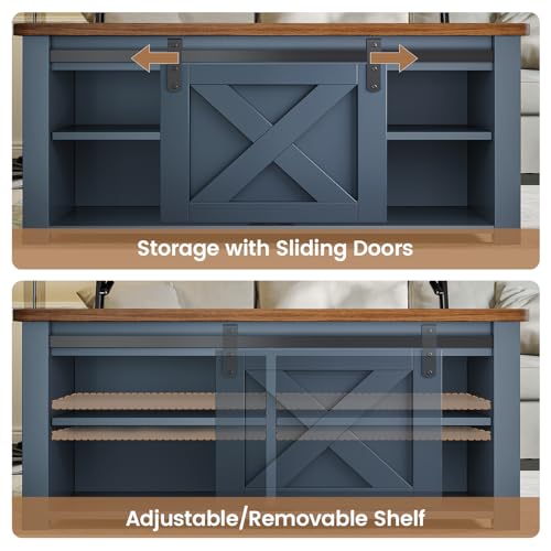 SEDETA 31.5" Lift Top Coffee Table with Storage, Square Coffee Tables for Living Room, Farmhouse Coffee Table with Large Hidden Storage Compartment and Adjustable Shelves, Blue - color: Blue
