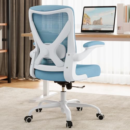 Office Chair: Mesh Ergonomic Desk Chair with 3D Lumbar & Swivel | 330LBS Computer Chair-Executive Task Work Chairs with Flip-up Arms Home Office Desk Chairs Gaming Chair for Long Hours(Blue) - color: Sky Blue, size: Pack of 1