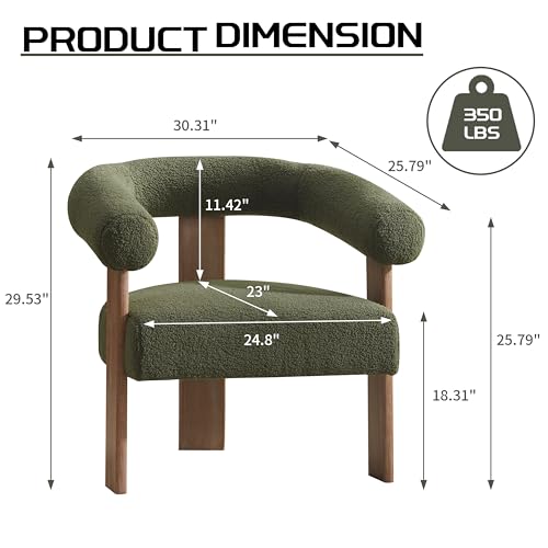 VKNOW Barrel Accent Chairs Set of 2 with Armrests and Rubberwood Legs | Mid Century Modern Upholstered Living Room Chairs with Open Back, Sherpa Fabric, arm chair for Living Room, Bedroom, Green - color: Green, size: Set of 2