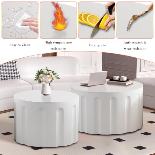 Nesting Coffee Table Set of 2 with Non-Slip Feet (White 26.8+19.7in) | Modern White Matte Spray Paint Accent End Table Set No Assembling for Living Room - color: White 26.8+19.7in