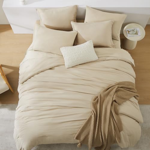 Twin XL Comforter Set- 5 Pieces Beige, All Season Twin XL Bedding Sets with 1 Fitted Sheet, 1 Flat Sheet, 1 Pillow Sham and 1 Pillowcase - color: Beige, size: Twin XL(66"x90")