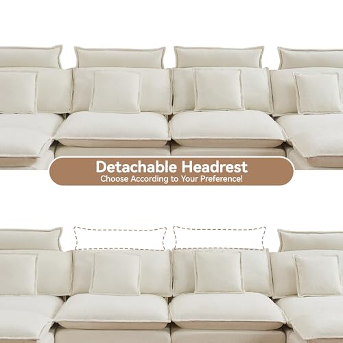 134'' Cloud Modern 4 Seater Couch with Detachable Headrest, Modular Sectional Sofa with 2 Ottoman, Oversized U Shape Chenille Comfy Sofa with Armrests for Living Room, Beige - color: Beige, size: U Shaped Couch