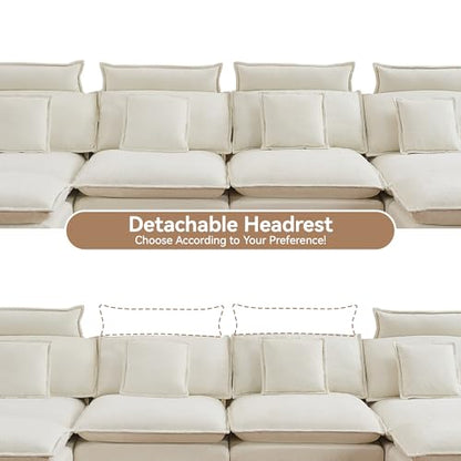 134'' Cloud Modern 4 Seater Couch with Detachable Headrest, Modular Sectional Sofa with 2 Ottoman, Oversized U Shape Chenille Comfy Sofa with Armrests for Living Room, Beige - color: Beige, size: U Shaped Couch