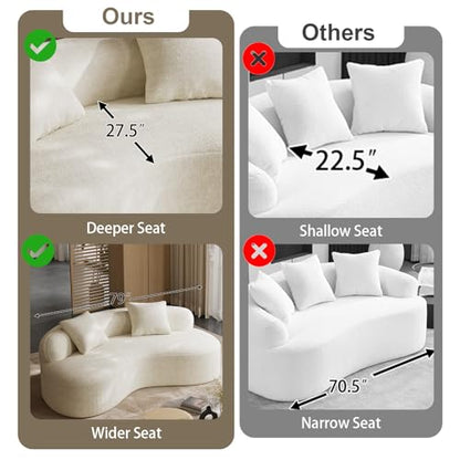 79" Curved Loveseat, Boneless Deep Seat Boucle Cloud Sofa, Cream White | Curved boneless design, deep plush seating, soft boucle upholstery and 2 pillows deliver cloud-like comfort for living rooms. - color: Ceam White