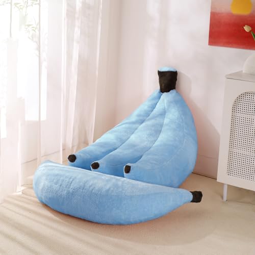 Banana Bean Bag Chair with Ottoman, Floor Sofa Bed with Footrest, Comfy Convertible Lounger for Teens & Adults, Plush Couch for Bedroom, Living Room or Dorm, M-SkyBlue - color: Skyblue, size: Medium