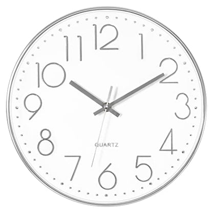 Foxtop 12" Modern Wall Clock Silent Battery Operated Analog Clock, Silver | Non Ticking, Quartz, Round, Easy to Read, Bedroom, Kitchen, Living Room, Office - color: Silver, size: 12 Inch Quartz