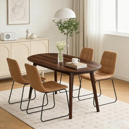 63" Oval Dining Table Set for 4 with Solid Wood Legs | 5 Piece Walnut Dining Table Set for Kitchen and Dining Room Furniture, 4 Brown Dining Chairs, Mid Century Modern - color: Walnut Table C-brown Chairs