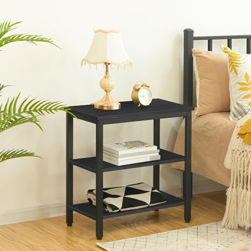 HOOBRO End Table, Simple Rustic Side Table with 3-Tier Storage Shelf, Narrow Nightstand for Small Spaces, Easy Assembly, for Living Room, Bedroom, Metal, Industrial Design, Black BB14BZ01 - color: Black