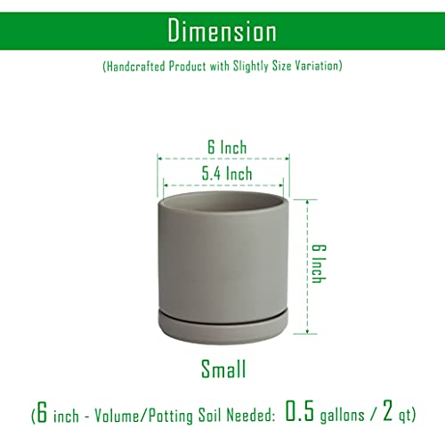 D'vine Dev 2-Pack Ceramic Pots with Saucers, Grey, 6 in, 94-V-C-3 | Modern Cylinder Design, Glazed Ceramic, Drainage Hole & Saucer Included, High Temperature Fired, Elegant Home Accent - color: Gray, size: 6 Inch